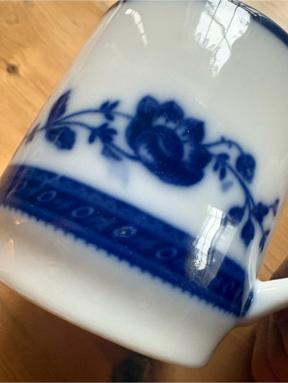 Williams Sonoma mug featuring a blue and white 